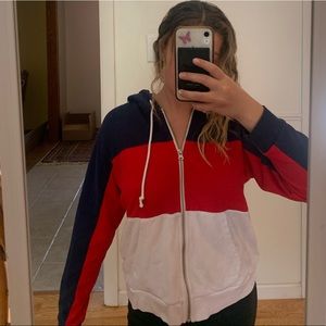 Levis red, white, and blue zip up hoodie